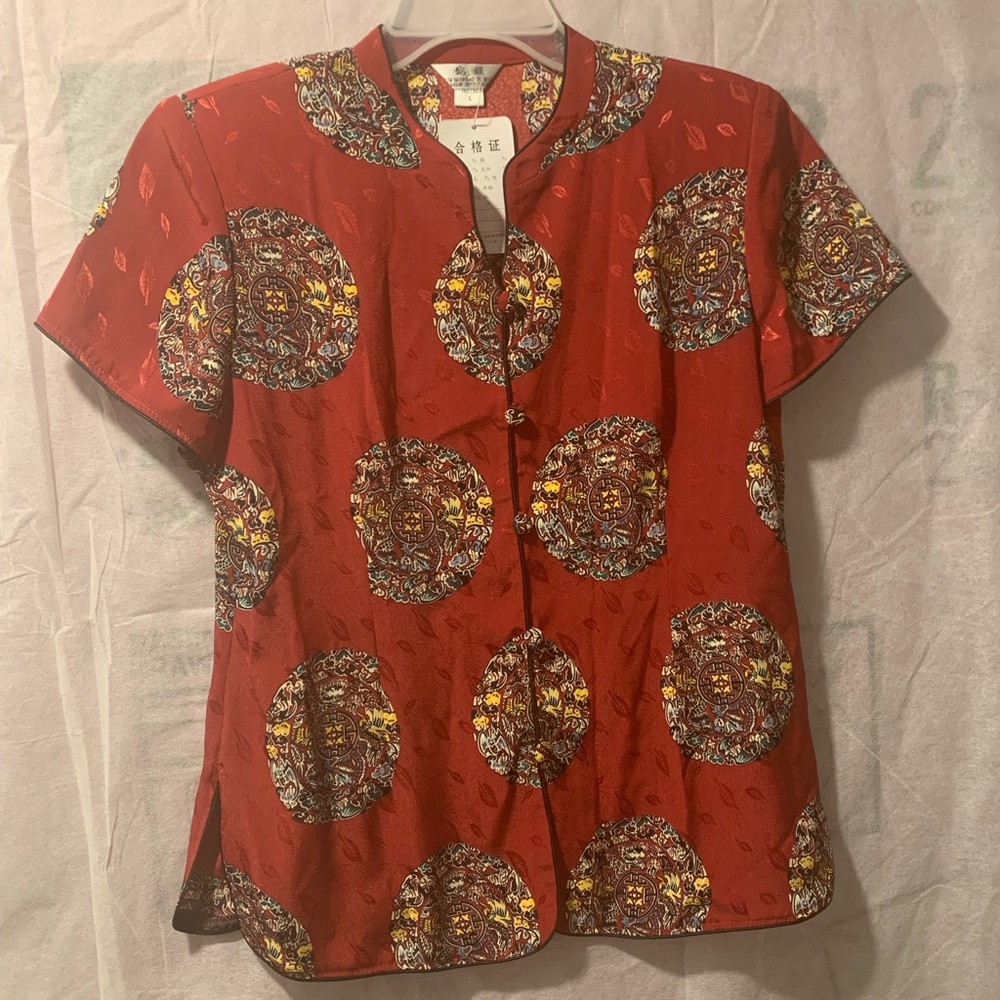 JIN QI vintage Chinese Silk Blouse L